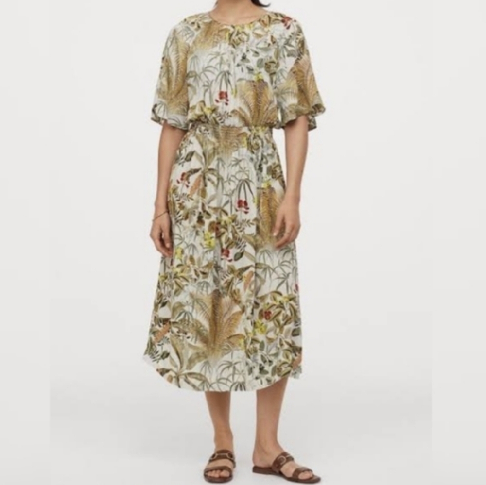 H&M Tropical Print Vacation Lightweight Midi Dress Resort Wear Sz M